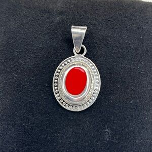Vintage Mexico Sterling Silver 925 Pendant Red Coral Stone